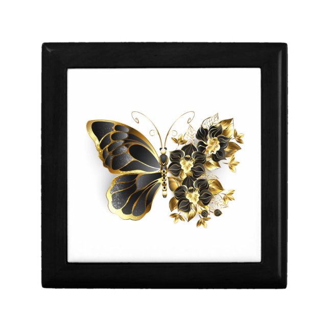 Gold Flower Butterfly with Black Orchid Gift Box (Front)