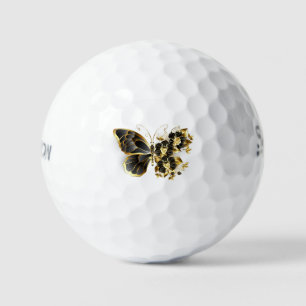 Gold Flower Butterfly with Black Orchid Golf Balls