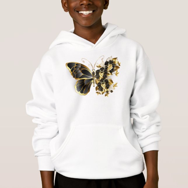 Gold Flower Butterfly with Black Orchid Hoodie (Front)