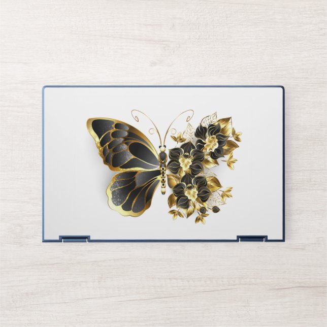 Gold Flower Butterfly with Black Orchid HP Laptop Skin (Front)