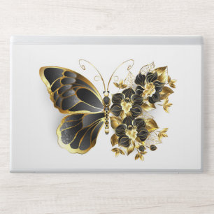 Gold Flower Butterfly with Black Orchid HP Laptop Skin