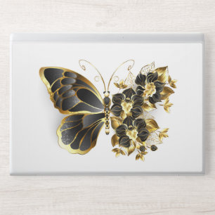Gold Flower Butterfly with Black Orchid HP Laptop Skin