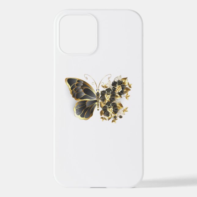 Gold Flower Butterfly with Black Orchid iPhone Case (Back)