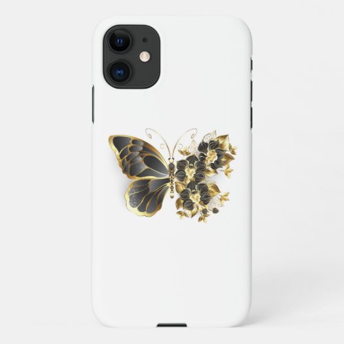 Gold Flower Butterfly with Black Orchid iPhone 11 Case