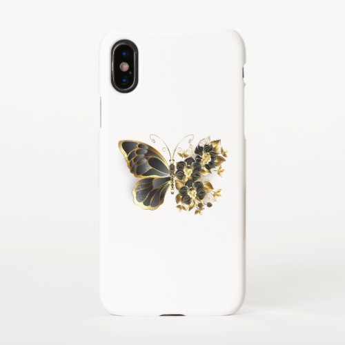 Gold Flower Butterfly with Black Orchid iPhone XS Case