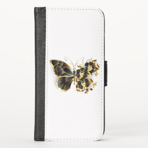 Gold Flower Butterfly with Black Orchid iPhone XS Wallet Case