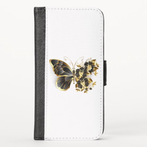 Gold Flower Butterfly with Black Orchid iPhone X Wallet Case