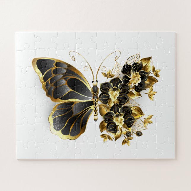 Gold Flower Butterfly with Black Orchid Jigsaw Puzzle (Horizontal)