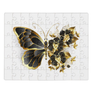 Gold Flower Butterfly with Black Orchid Jigsaw Puzzle