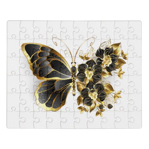 Gold Flower Butterfly with Black Orchid Jigsaw Puzzle