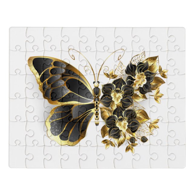 Gold Flower Butterfly with Black Orchid Jigsaw Puzzle (Puzzle Horizontal)