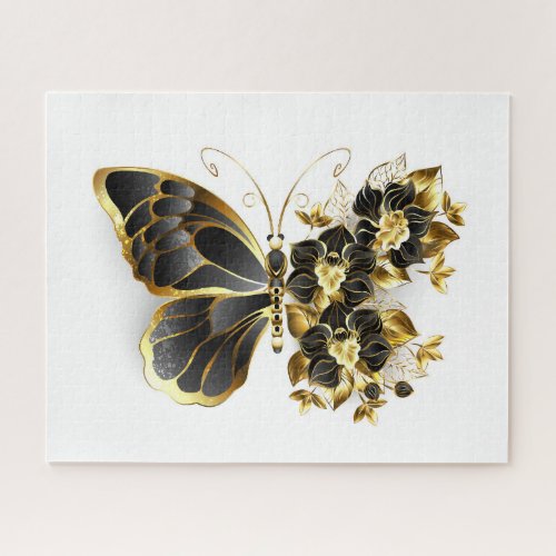 Gold Flower Butterfly with Black Orchid Jigsaw Puzzle