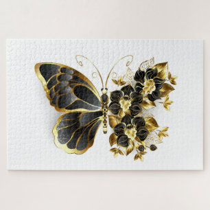 Gold Flower Butterfly with Black Orchid Jigsaw Puzzle