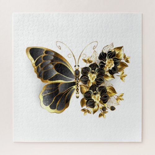 Gold Flower Butterfly with Black Orchid Jigsaw Puzzle