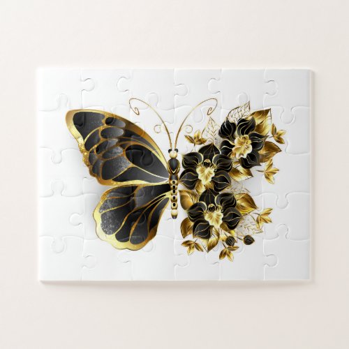 Gold Flower Butterfly with Black Orchid Jigsaw Puzzle