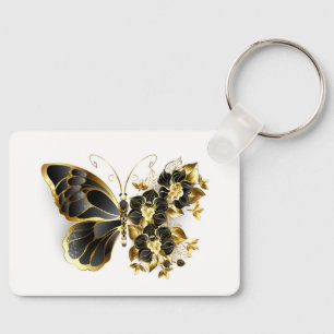Gold Flower Butterfly with Black Orchid Keychain