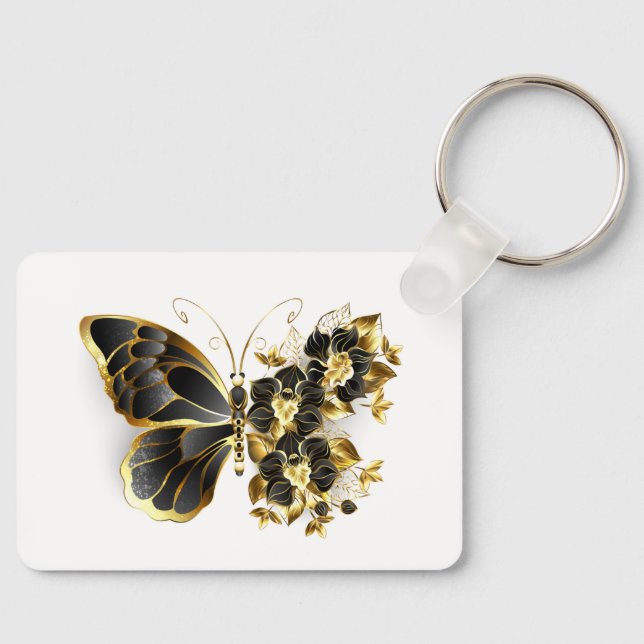 Gold Flower Butterfly with Black Orchid Keychain (Front)