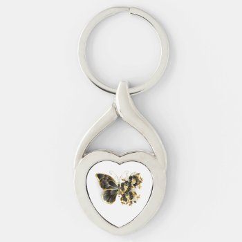 Gold Flower Butterfly With Black Orchid Keychain by Blackmoon9 at Zazzle