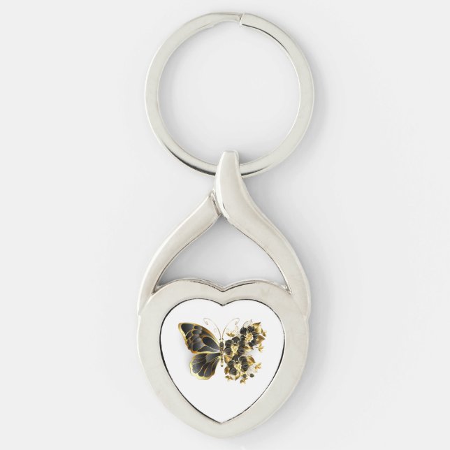 Gold Flower Butterfly with Black Orchid Keychain (Front)