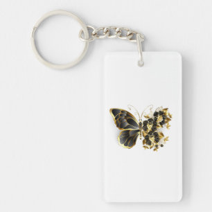 Gold Flower Butterfly with Black Orchid Keychain