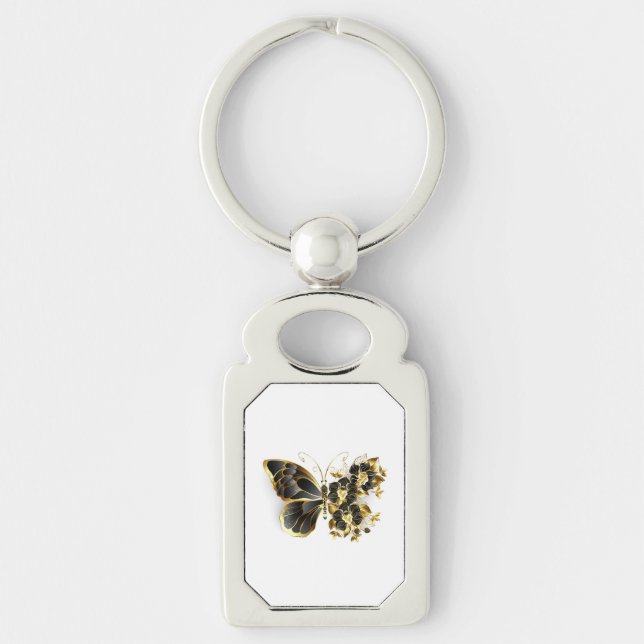 Gold Flower Butterfly with Black Orchid Keychain (Front)