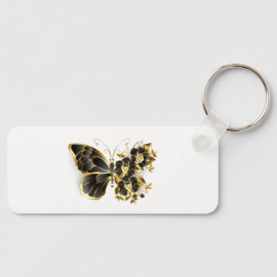 Gold Flower Butterfly with Black Orchid Keychain