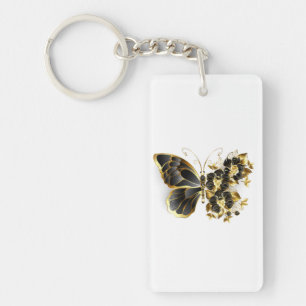 Gold Flower Butterfly with Black Orchid Keychain