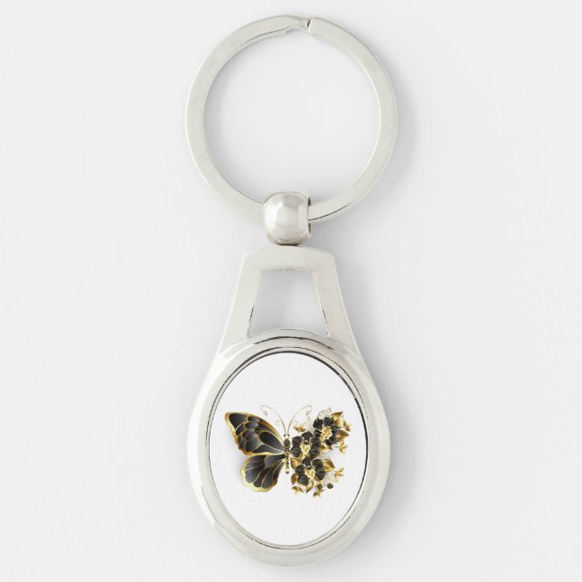 Gold Flower Butterfly with Black Orchid Keychain (Front)