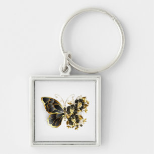 Gold Flower Butterfly with Black Orchid Keychain