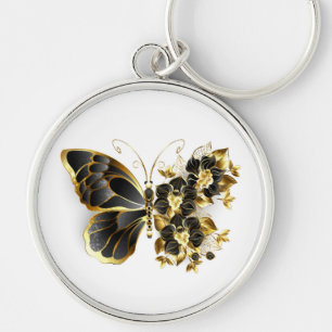 Gold Flower Butterfly with Black Orchid Keychain