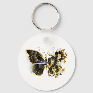 Gold Flower Butterfly with Black Orchid Keychain