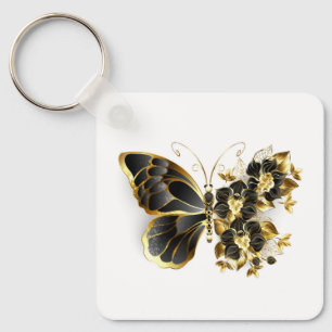 Gold Flower Butterfly with Black Orchid Keychain