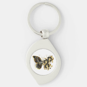 Gold Flower Butterfly with Black Orchid Keychain