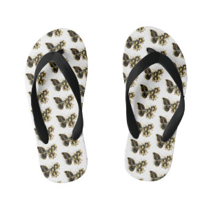 Gold Flower Butterfly with Black Orchid Kid's Flip Flops