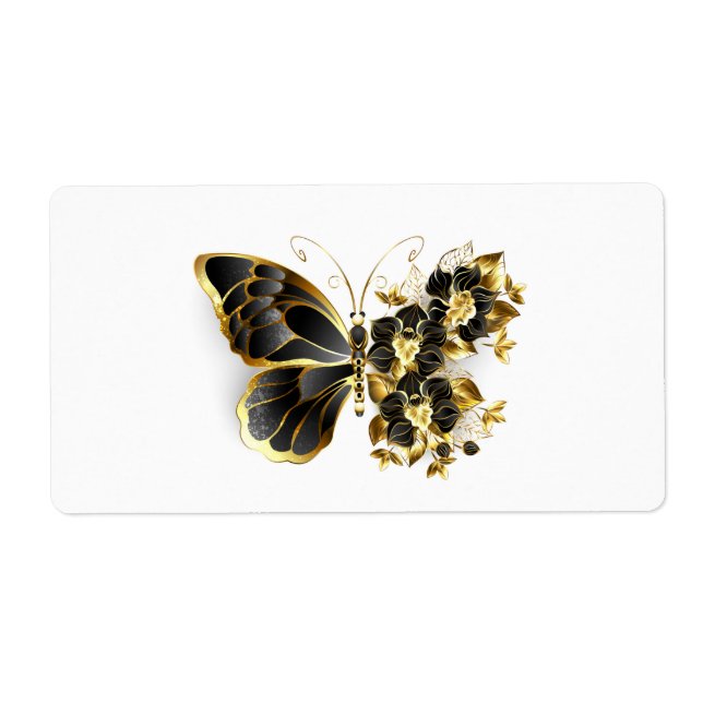 Gold Flower Butterfly with Black Orchid Label (Front)