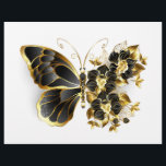 Gold Flower Butterfly with Black Orchid Letterhead<br><div class="desc">Gold flower butterfly with black jewelry orchid,  decorated with gold leaves on white background.</div>