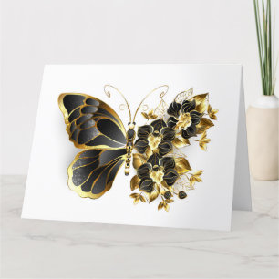 Gold Flower Butterfly with Black Orchid Letterpress Thank You Card