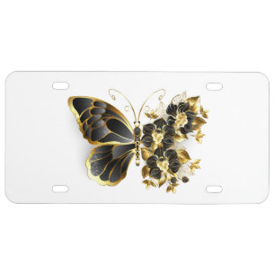 Gold Flower Butterfly with Black Orchid License Plate
