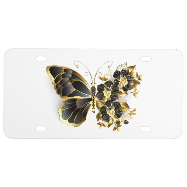 Gold Flower Butterfly with Black Orchid License Plate (Front)
