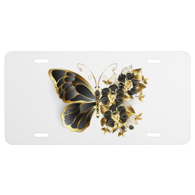 Gold Flower Butterfly with Black Orchid License Plate (Front)