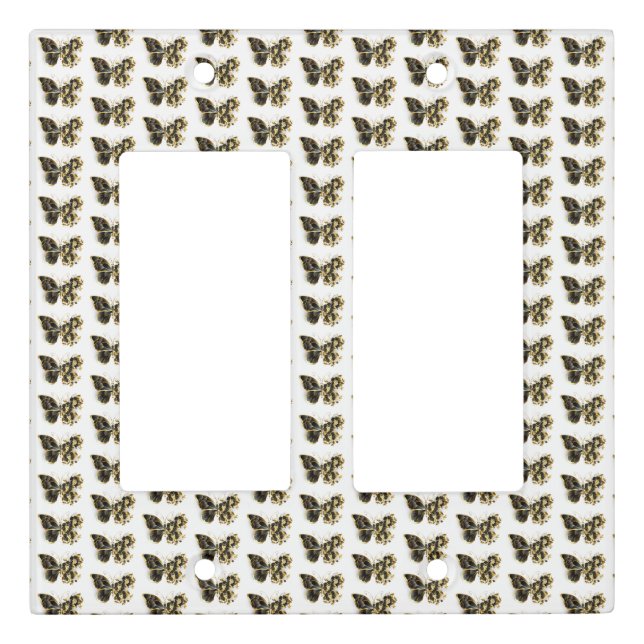 Gold Flower Butterfly with Black Orchid Light Switch Cover (Front)