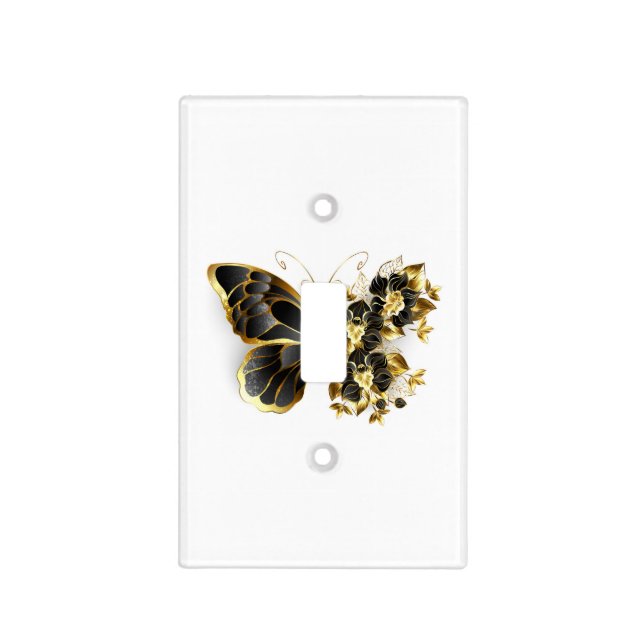 Gold Flower Butterfly with Black Orchid Light Switch Cover (Front)