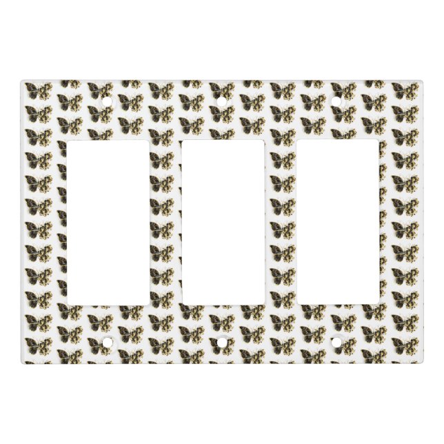 Gold Flower Butterfly with Black Orchid Light Switch Cover (Front)
