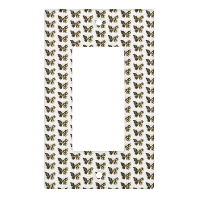 Gold Flower Butterfly with Black Orchid Light Switch Cover (Front)