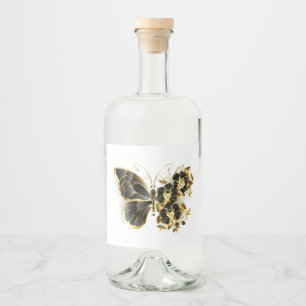 Gold Flower Butterfly with Black Orchid Liquor Bottle Label