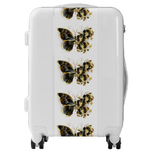 Gold Flower Butterfly with Black Orchid Luggage