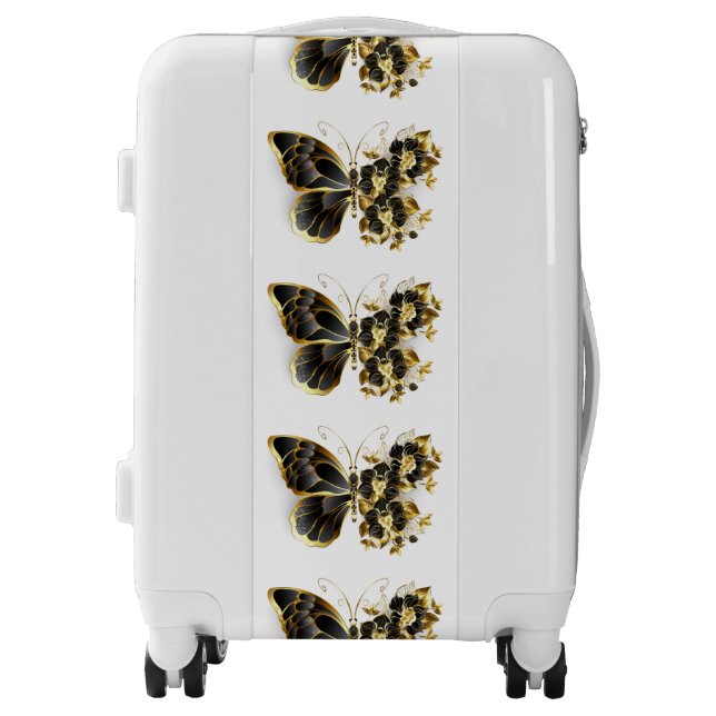 Gold Flower Butterfly with Black Orchid Luggage (Front)