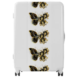 Gold Flower Butterfly with Black Orchid Luggage