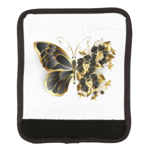 Gold Flower Butterfly with Black Orchid Luggage Handle Wrap