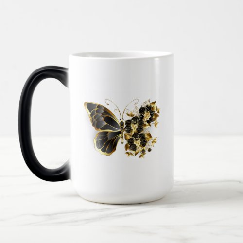 Gold Flower Butterfly with Black Orchid Magic Mug